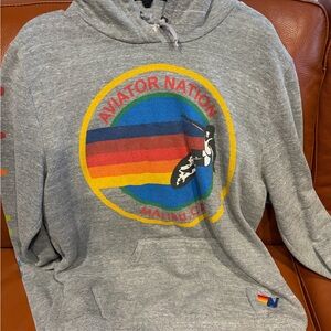 Aviator Nation Gray Hoodie (unisex) Malibu CA with Rainbow Logo